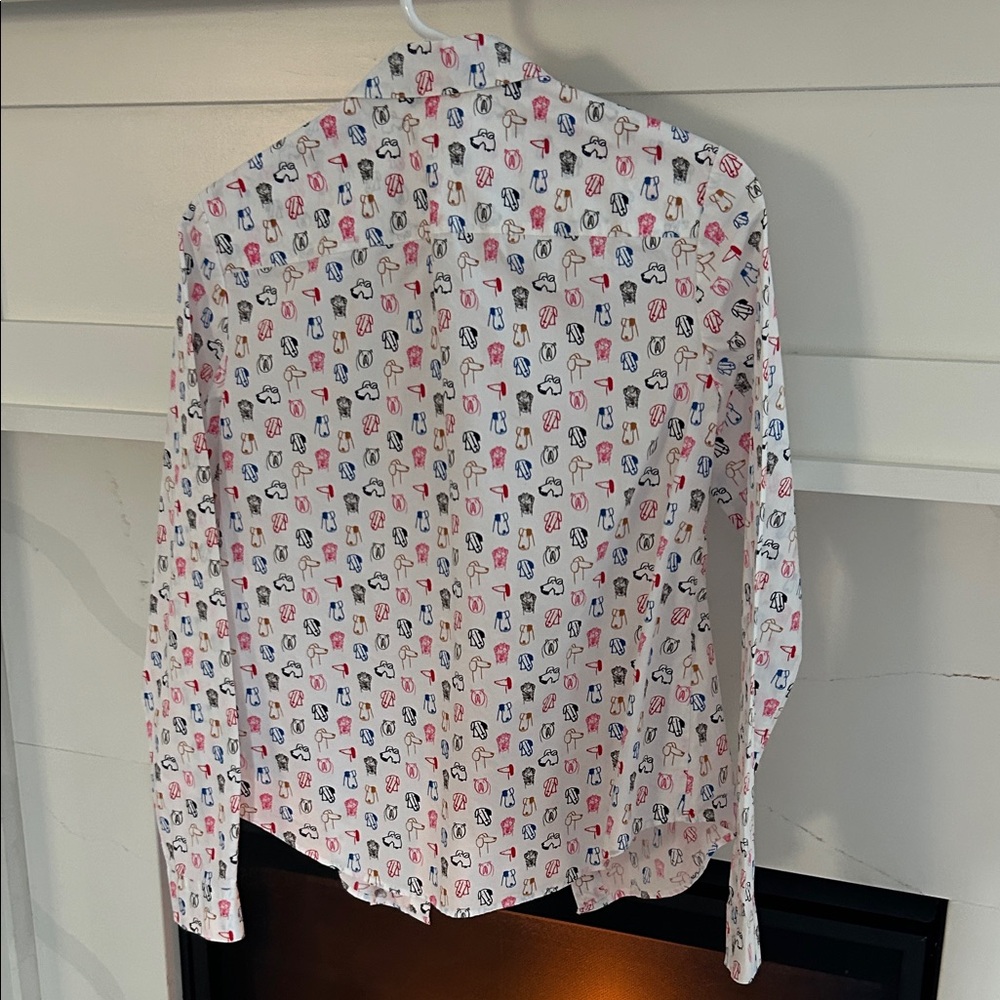 Boden size 6 White Button-Up Blouse with Red & Blue Novelty Print - Picture 4 of 8